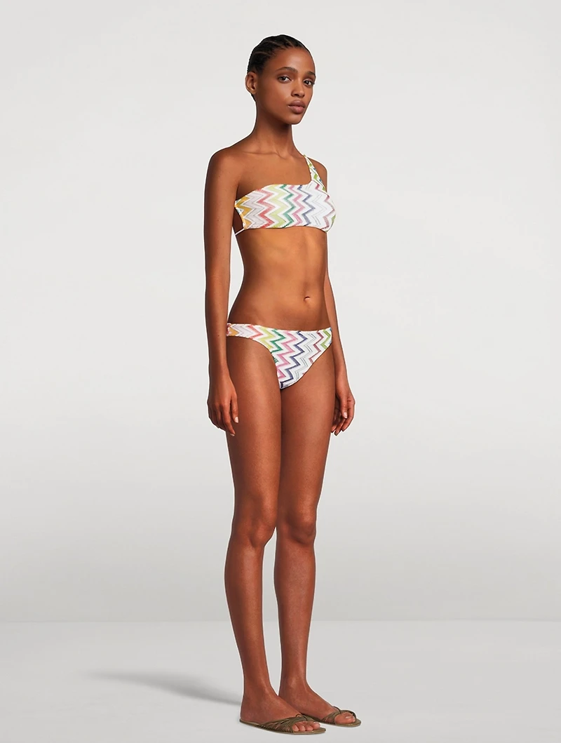 Chevron Lamé One-Shoulder Bikini Set