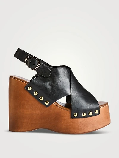 Fiddlesy Leather Platform Wedge Clogs