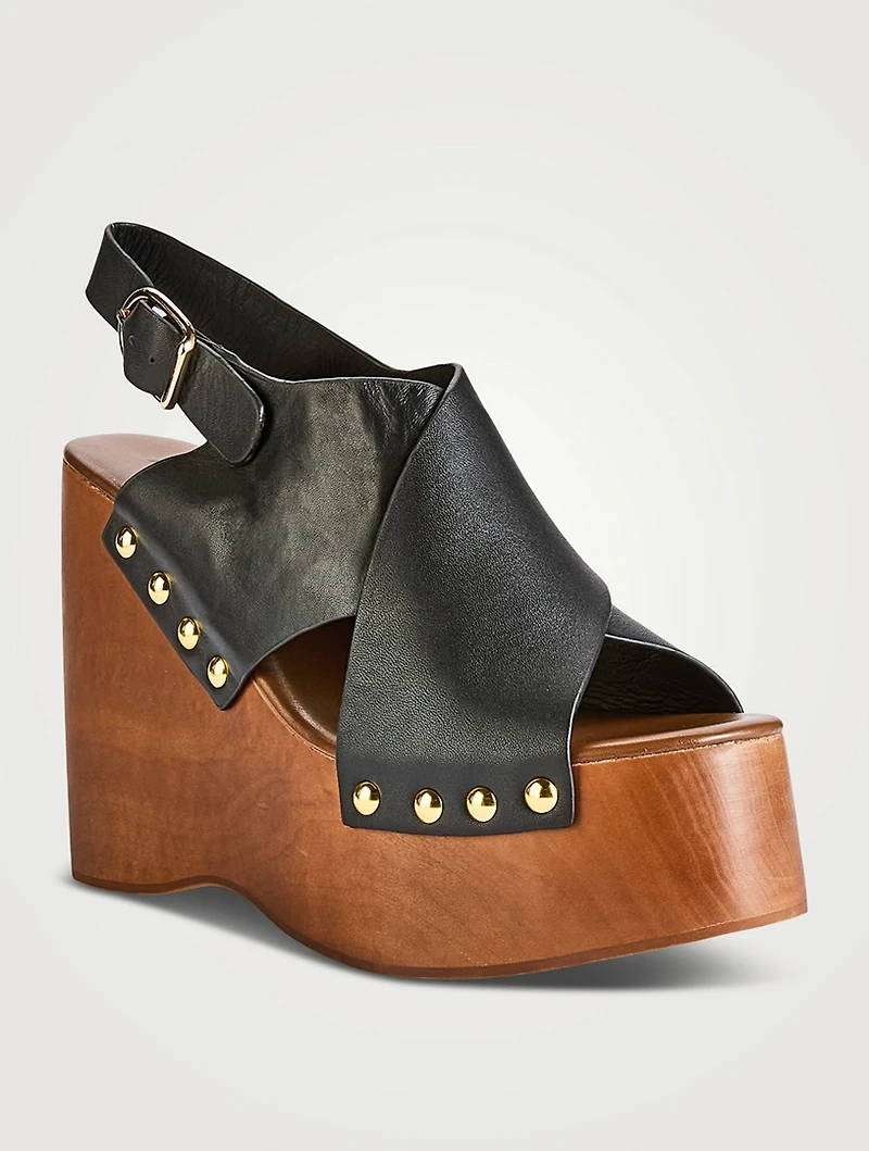 Fiddlesy Leather Platform Wedge Clogs