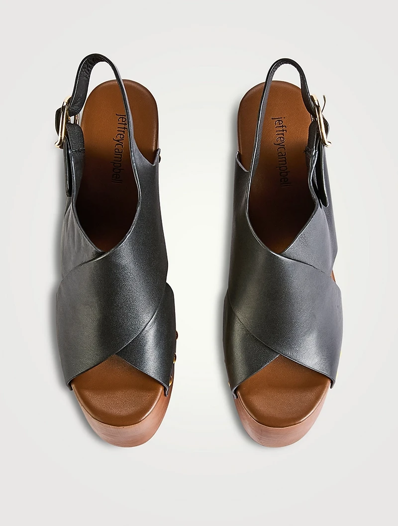 Fiddlesy Leather Platform Wedge Clogs