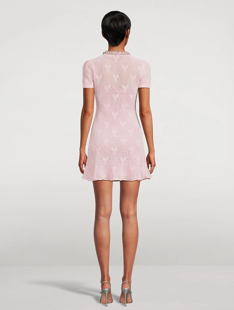 Bow Jacquard Crochet Mini Dress