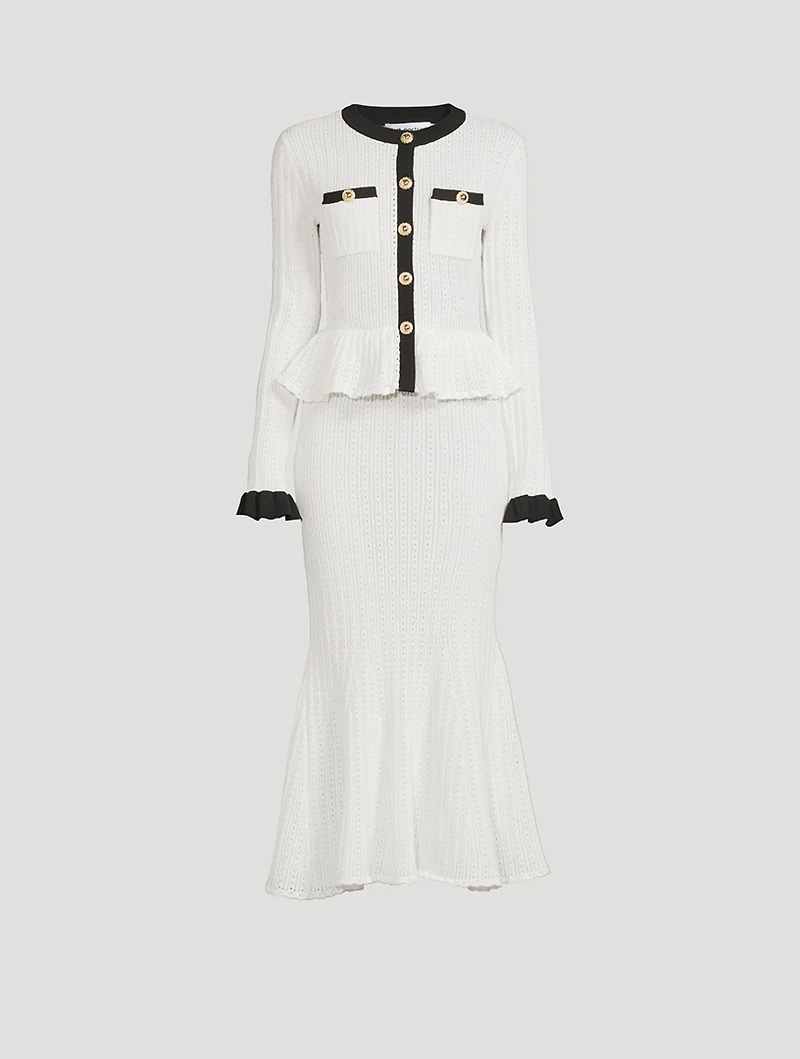 Pointelle Knit Contrast Midi Dress