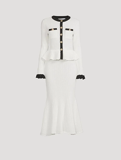 Pointelle Knit Contrast Midi Dress