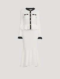 Pointelle Knit Contrast Midi Dress