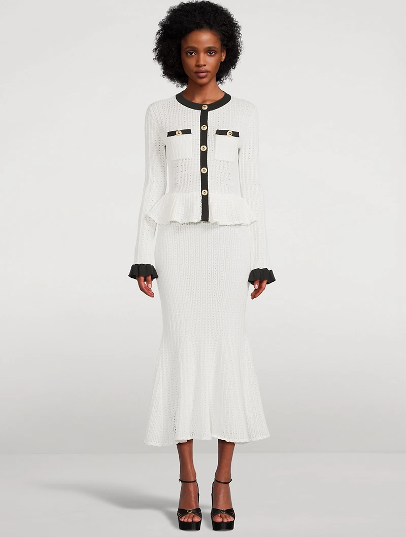 Pointelle Knit Contrast Midi Dress