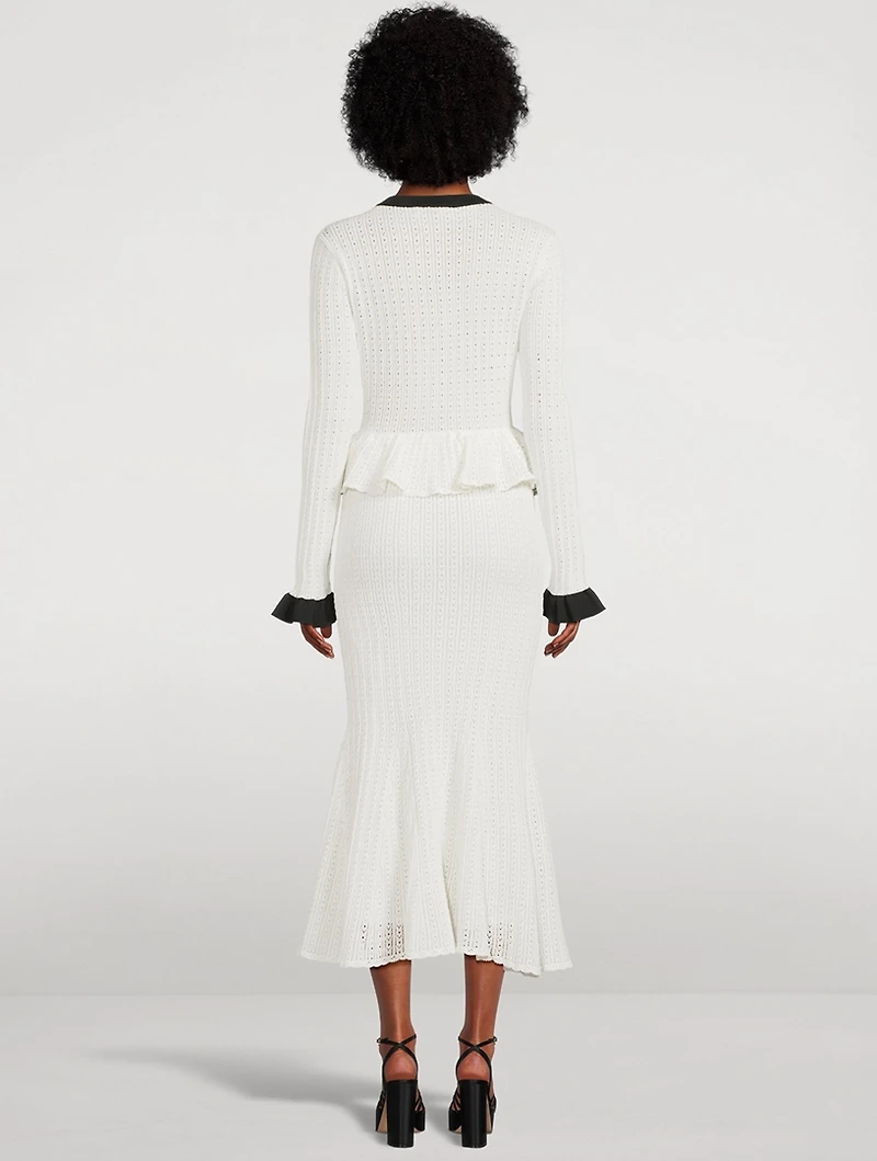 Pointelle Knit Contrast Midi Dress