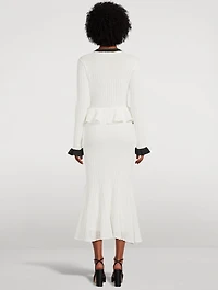 Pointelle Knit Contrast Midi Dress