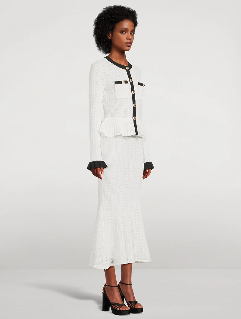 Pointelle Knit Contrast Midi Dress