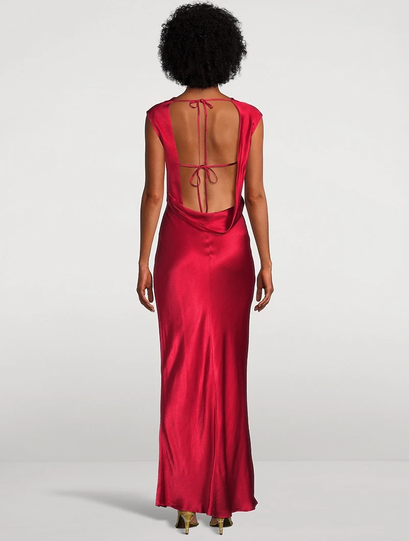 Tatum Cowl-Back Satin Gown
