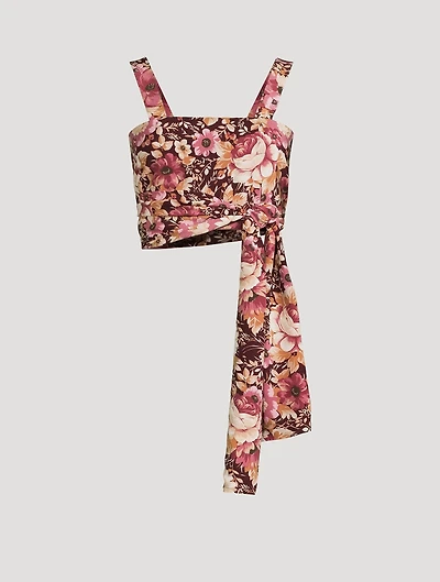 Crêpe de Chine Cropped Tank Top Rose Print