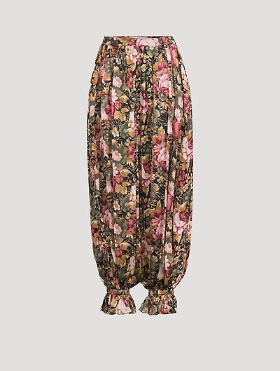 Silk Charmeuse Trousers Roses Print