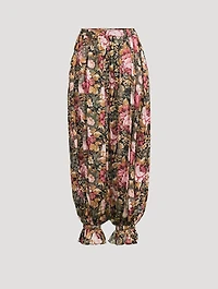 Silk Charmeuse Trousers Roses Print