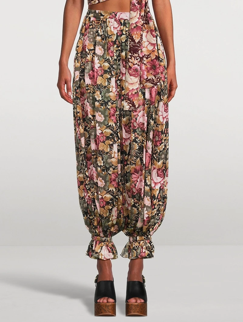 Silk Charmeuse Trousers Roses Print