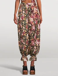 Silk Charmeuse Trousers Roses Print