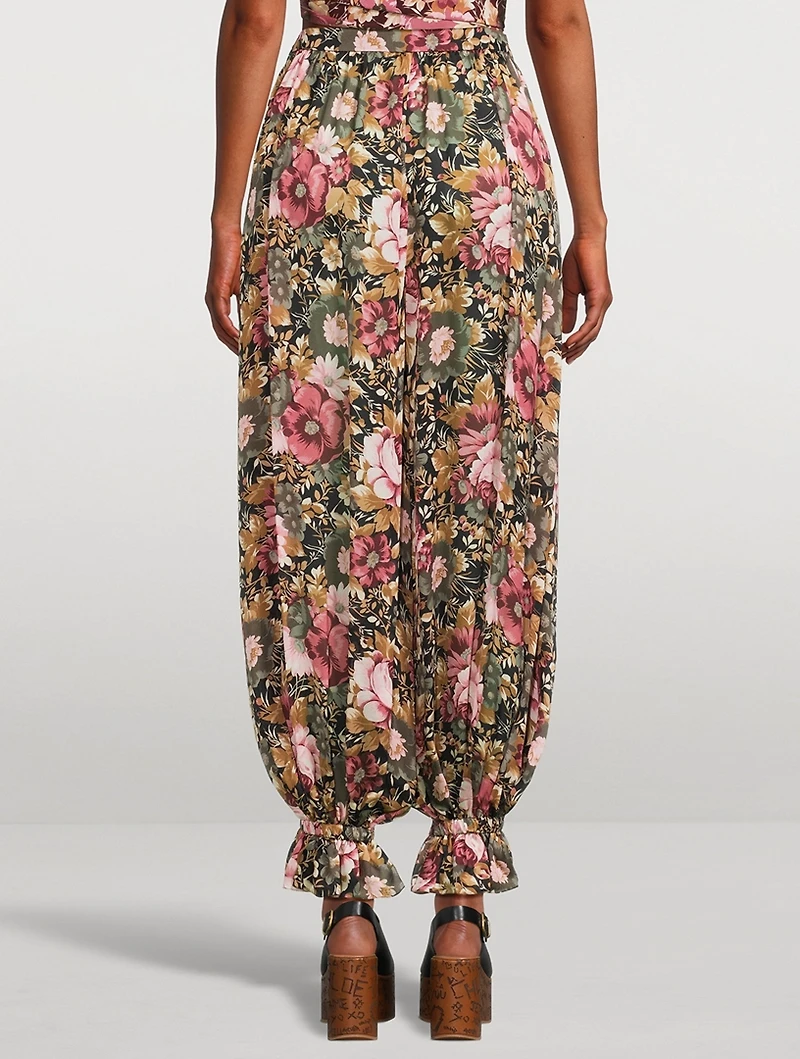 Silk Charmeuse Trousers Roses Print
