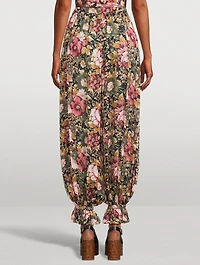 Silk Charmeuse Trousers Roses Print