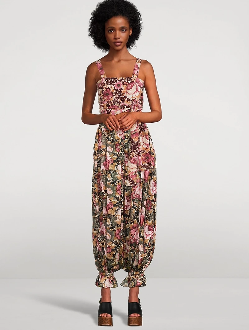 Silk Charmeuse Trousers Roses Print