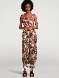 Silk Charmeuse Trousers Roses Print