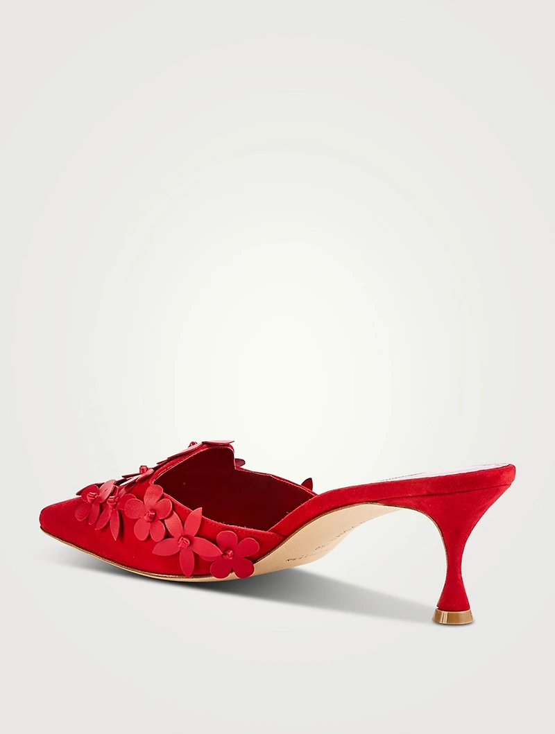 Harnes Floral-Appliqué Suede Mules