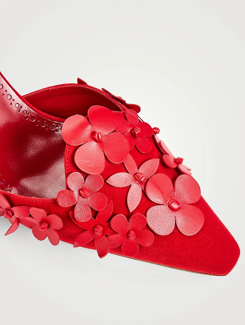 Harnes Floral-Appliqué Suede Mules