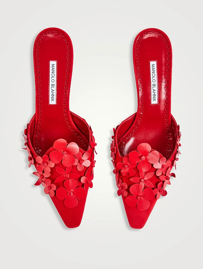 Harnes Floral-Appliqué Suede Mules