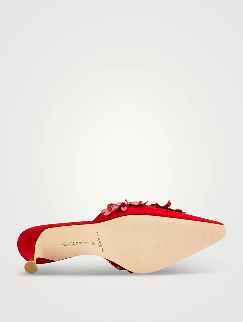 Harnes Floral-Appliqué Suede Mules