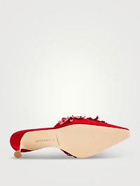 Harnes Floral-Appliqué Suede Mules