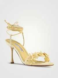Anista Floral-Appliqué Leather Ankle-Tie Sandals