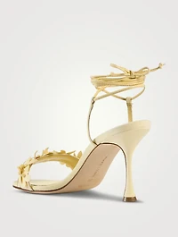 Anista Floral-Appliqué Leather Ankle-Tie Sandals