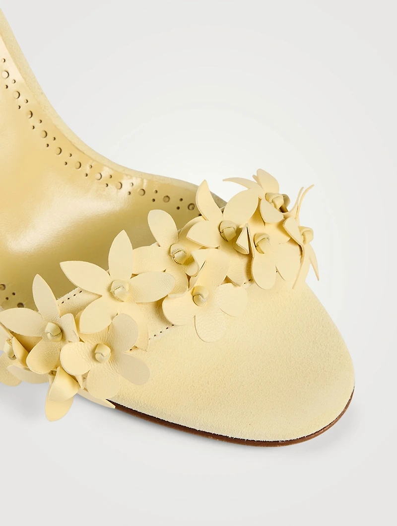 Anista Floral-Appliqué Leather Ankle-Tie Sandals