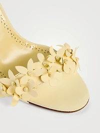 Anista Floral-Appliqué Leather Ankle-Tie Sandals