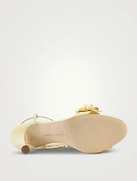 Anista Floral-Appliqué Leather Ankle-Tie Sandals