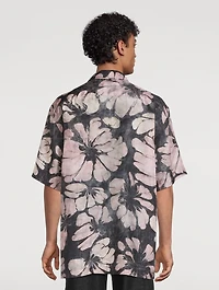 Silk Short-Sleeve Shirt Suminagashi Flower Print
