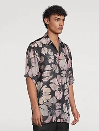 Silk Short-Sleeve Shirt Suminagashi Flower Print