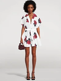 Belted Habotai Shirt Dress Rose Print