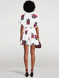 Belted Habotai Shirt Dress Rose Print