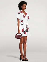 Belted Habotai Shirt Dress Rose Print