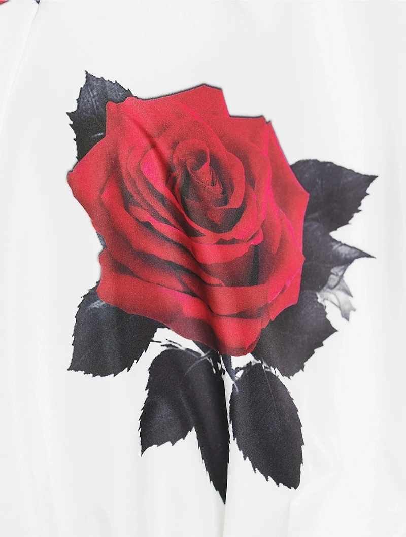 Belted Habotai Shirt Dress Rose Print