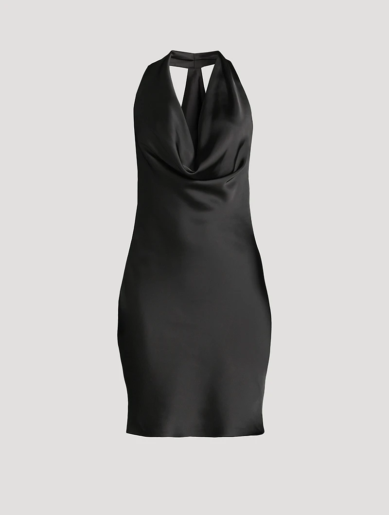 Draped Satin Halter Dress