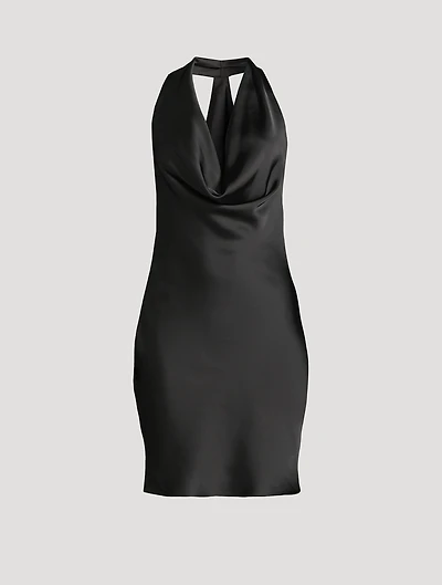 Draped Satin Halter Dress
