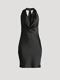 Draped Satin Halter Dress