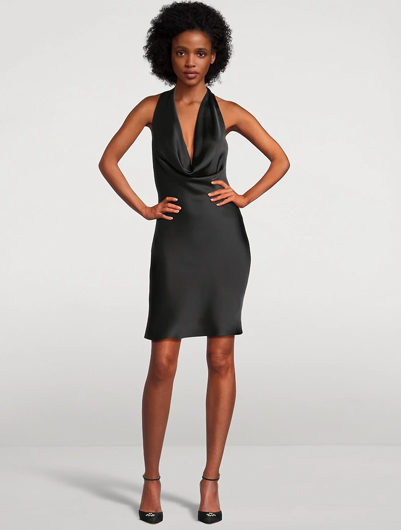 Draped Satin Halter Dress