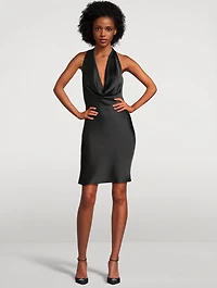 Draped Satin Halter Dress