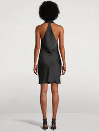 Draped Satin Halter Dress