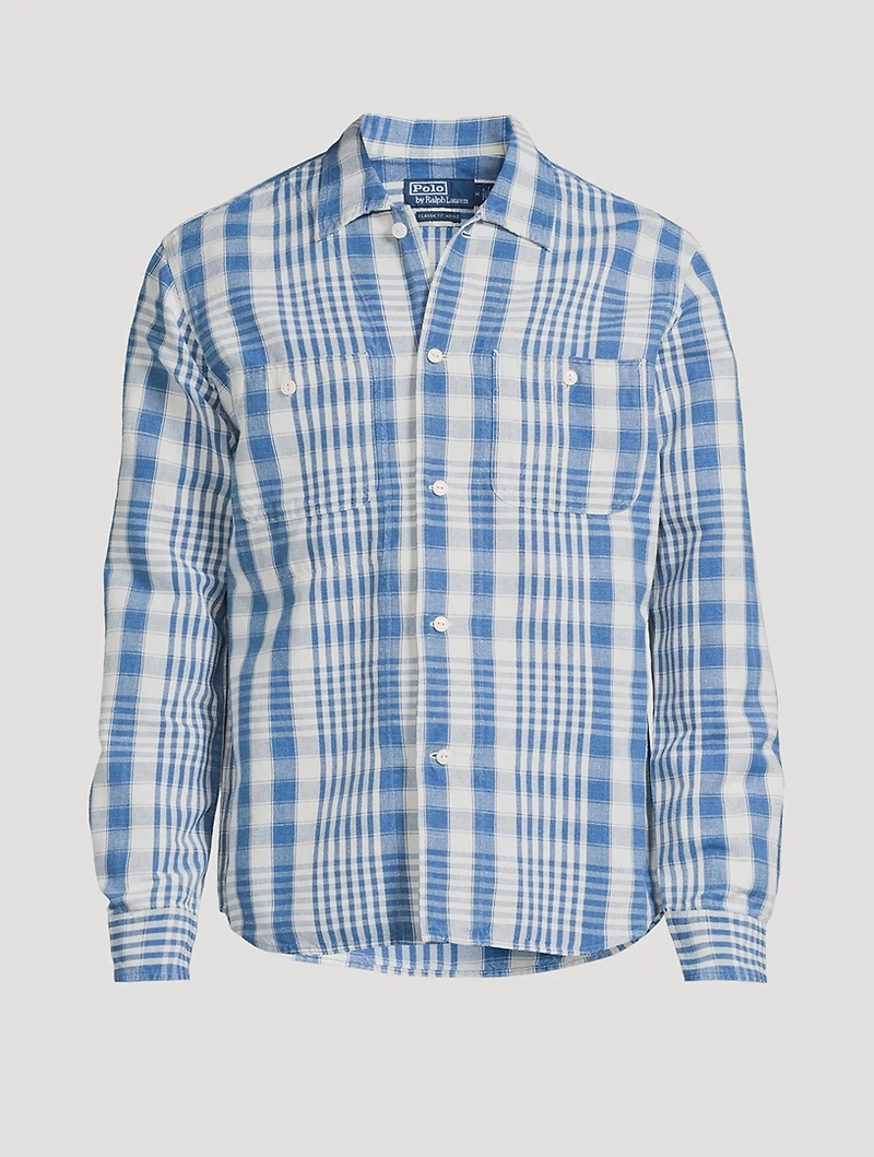 Linen And Cotton Sport Shirt Plaid Print