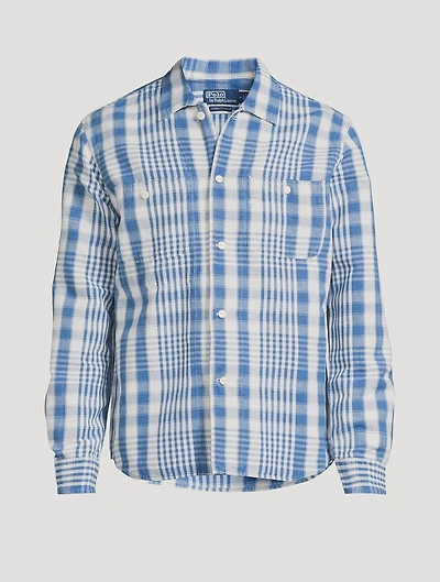 Linen And Cotton Sport Shirt Plaid Print