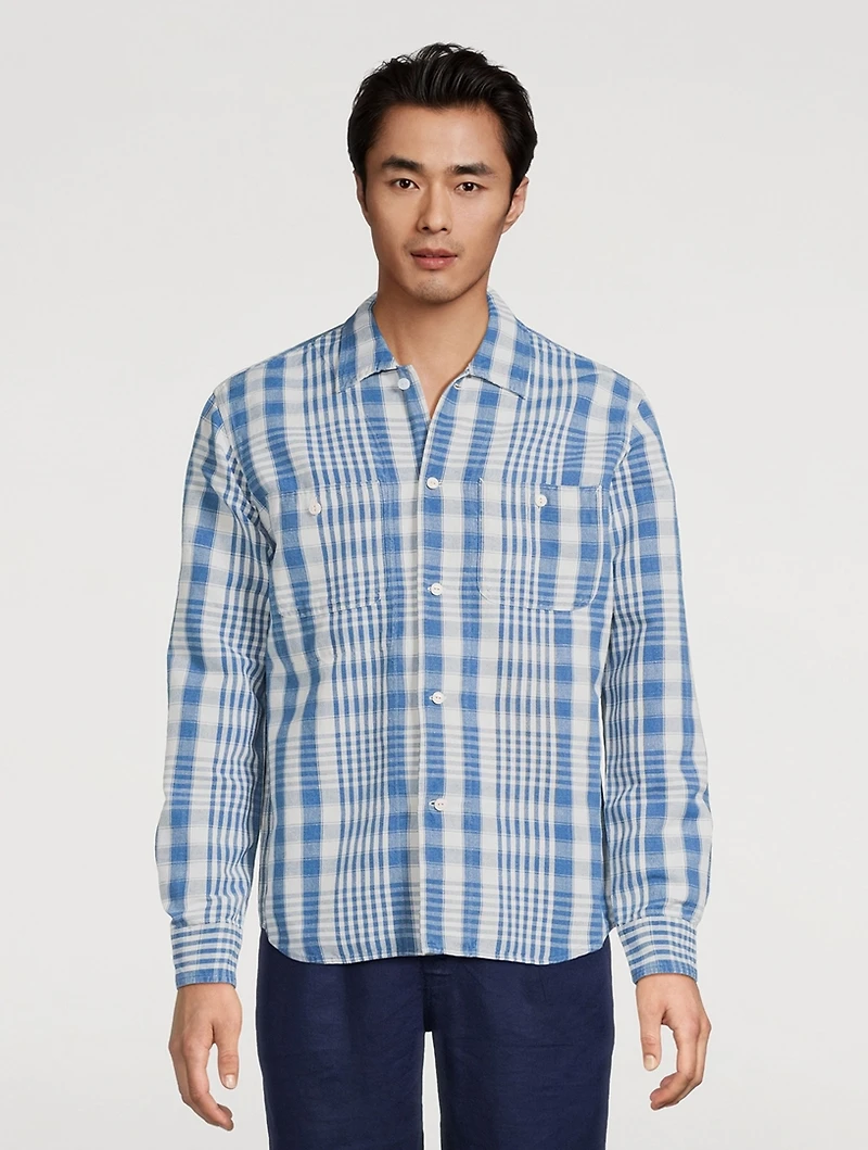 Linen And Cotton Sport Shirt Plaid Print