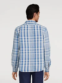 Linen And Cotton Sport Shirt Plaid Print