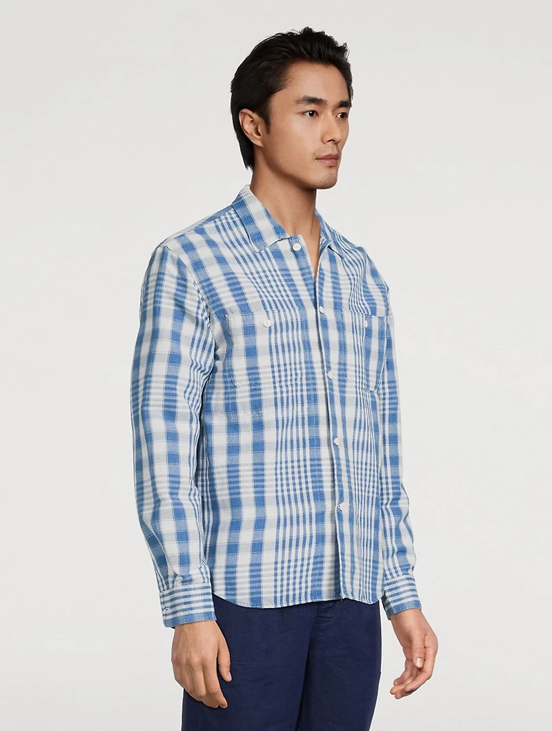 Linen And Cotton Sport Shirt Plaid Print