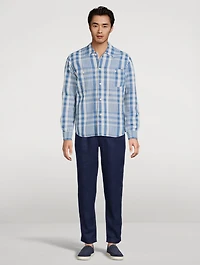 Linen And Cotton Sport Shirt Plaid Print